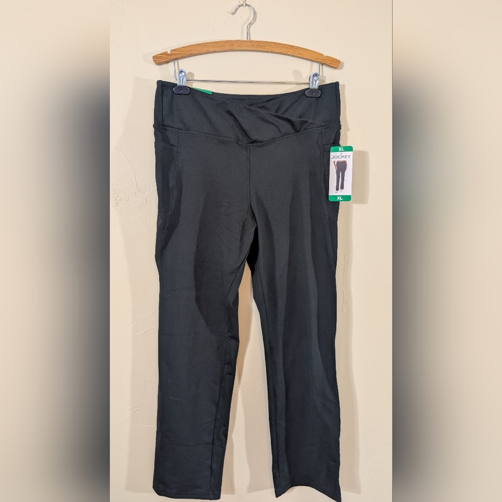 Jockey Women's Cross Waist Yoga Pant Black XL Straight Leg Pockets
